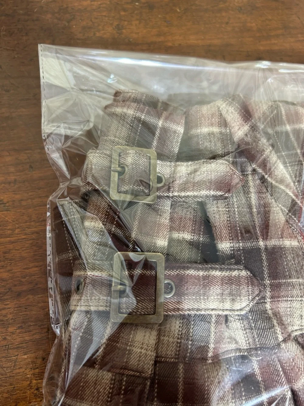 Stoosh Brown and Cream Plaid Pleated Mini Skirt kilt with Buckle Straps - Picture 2 of 8